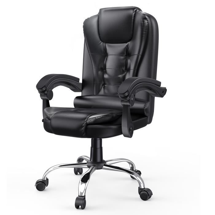 NASPALURO Chaise de bureau fauteuil manager Hauteur réglable 45-55cm Mousse de stylisme haute densité + cuir PVC Noir