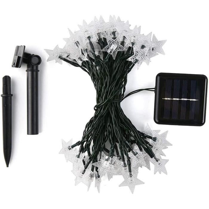 Décorations Noël Solaires : 3 étoiles LED 75 Lumières - Télécommande 8 Modes + Panneau Solaire IP65 - Pour Jardin, Terrasse, Allée - Cadeau Festif - 12