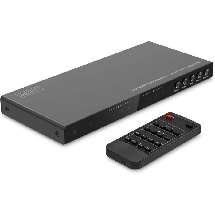 Commutateur HDMI - DIGITUS - DS-55345 - 4x2 - UHD 4K30 Hz - Multi Viewer - Métal Noir