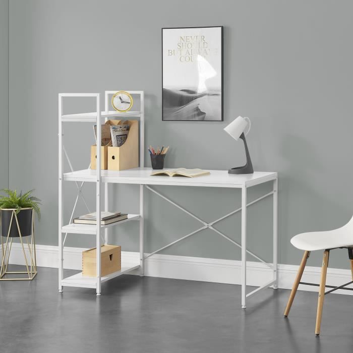 bureau avec étagères - en.casa - stavanger - blanc - métal - contemporain - design