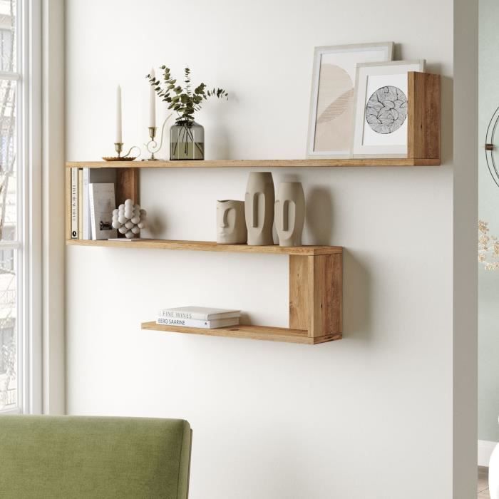 Étagère murale Kitee à 3 niveaux 715 x 120 x 145 cm effet chêne rustique