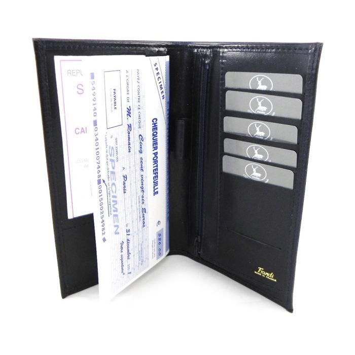 Porte-chéquier En Cuir Pliable Bleu AKSHIDE - Format M, Fermeture Secure, Dimensions 21x9cm - 5
