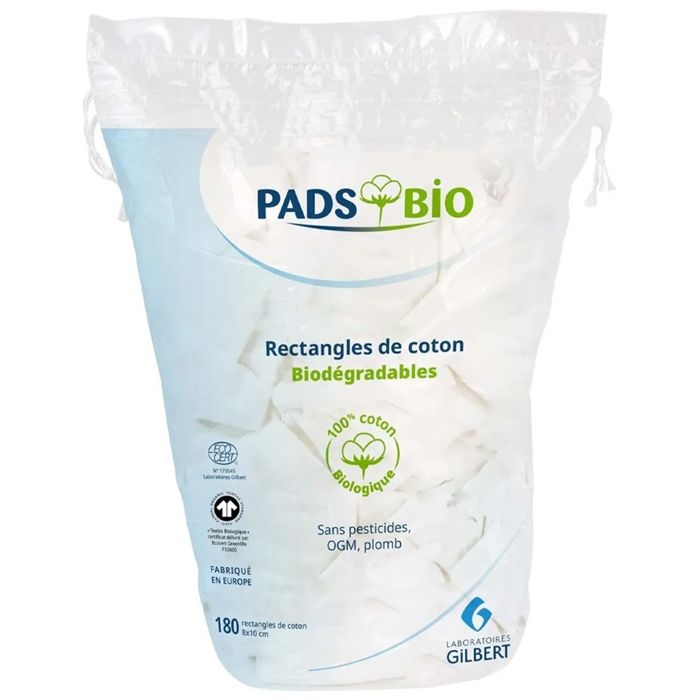Sterilux Pads BIO Rectangles De Coton Biologique Doux - 180 Unités, Ne Peluchent Pas