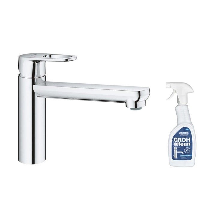 Grohe Robinet de cuisine bec médium Start Flow Quickfix chromé + nettoyant GrohClean