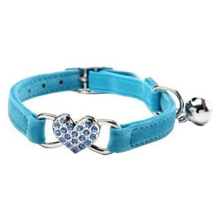 Meilleurs prix pour Chat Colliers Colliers de chaton chiot avec Bell Bling Love Heart réglable Quick Release Bleu Traction
