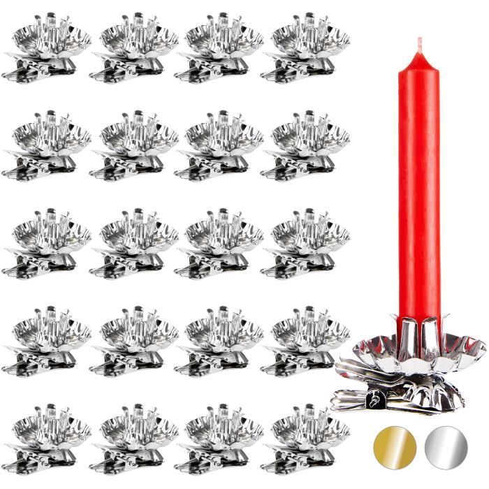 20 Bougeoirs à Pince Pour Sapin De Noël - Support Ajustable Ø10-15 Mm, Métal Doré, Récupérateur De Cire - 9