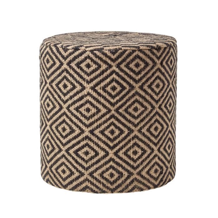 Pouf Jute Motif losange noir et crème 40 x 40 x 42 cm Cdiscount Maison