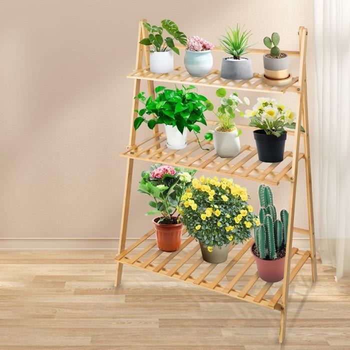 Étagère à plantes en bambou HUOLE - 3 étagères - 70*40*96cm