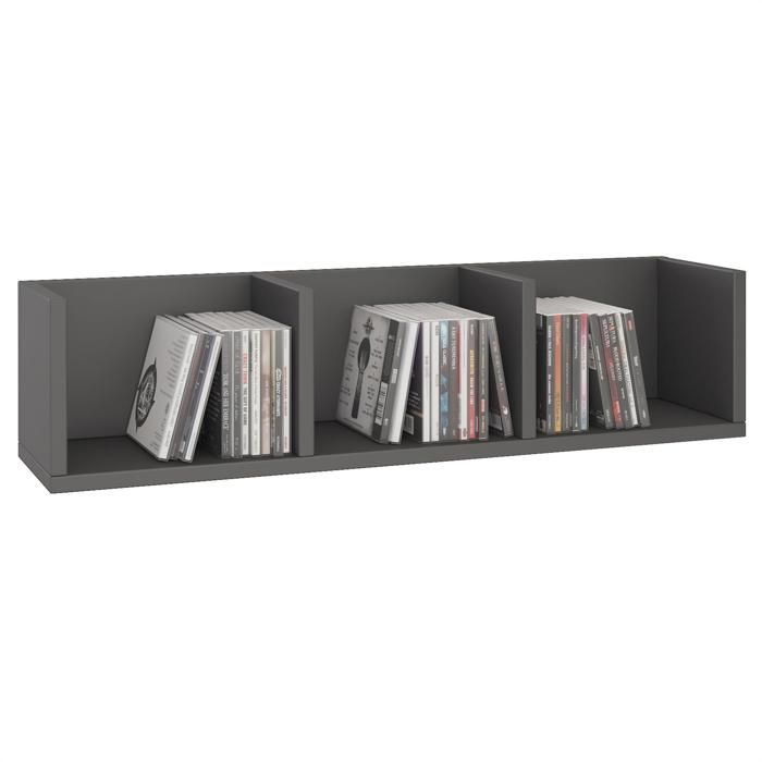 etagère murale nello, meuble de rangement pour cd et dvd ou décoration avec 3 compartiments ouverts, en mélaminé gris mat