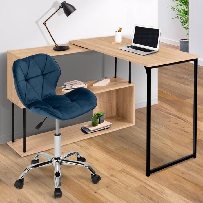 IDMARKET Chaise de bureau ROBINE velours bleu Ă roulettes IDMARKET Chaise de bureau ROBINE velours bleu Ă roulettes