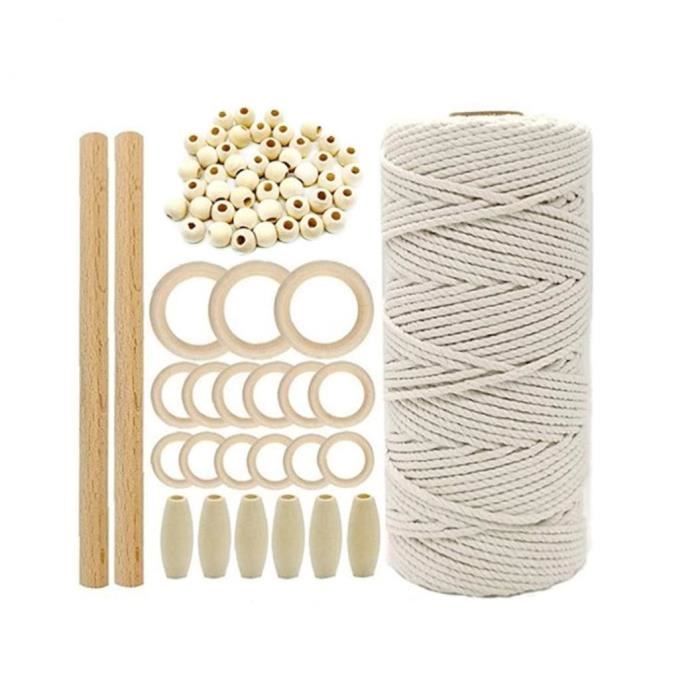 Macrame Rings Macramé Starter Kit Set Faire corde de coton Anneaux en bois Perles Sticks pour le bricolage mur Craft Hanging