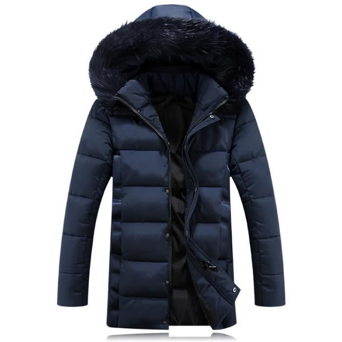 Parka Fourrure à Capuche Homme Noir Veste Doudoune Homme ...