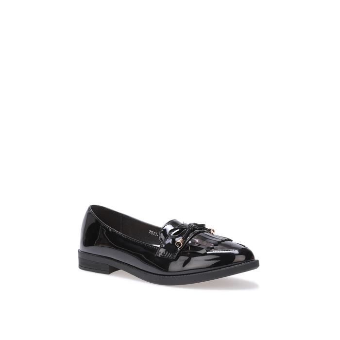 Mocassins slippers Vernis Frange et n ud dores Femme Noir