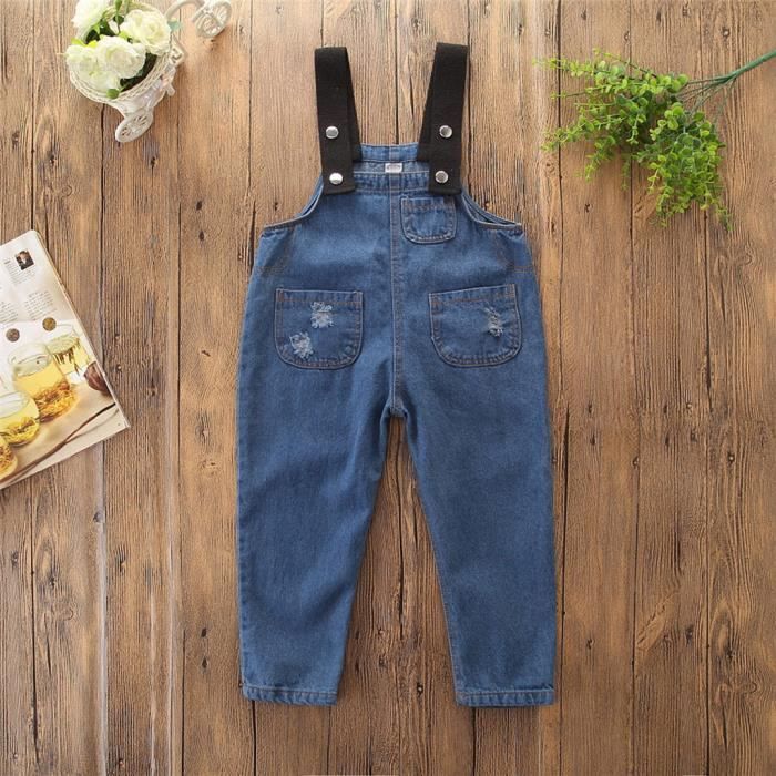 Salopette Enfant Fille Enfant Jeans Pantalon Longue Trou Déchiré Combinaison Pantalons