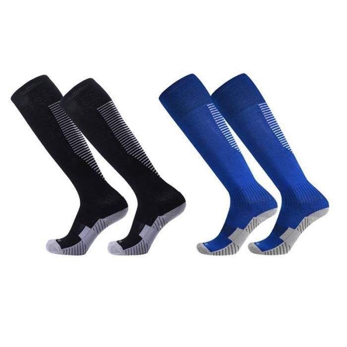 2 Paires Chaussettes de Football Enfant Chaussettes de Sport Protection Respirantes Antidérapant - Noir/Bleu