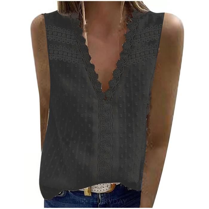 Camis pour femmes femme gilet débardeurs Sexy sangle col en v sans manches dentelle haut court
