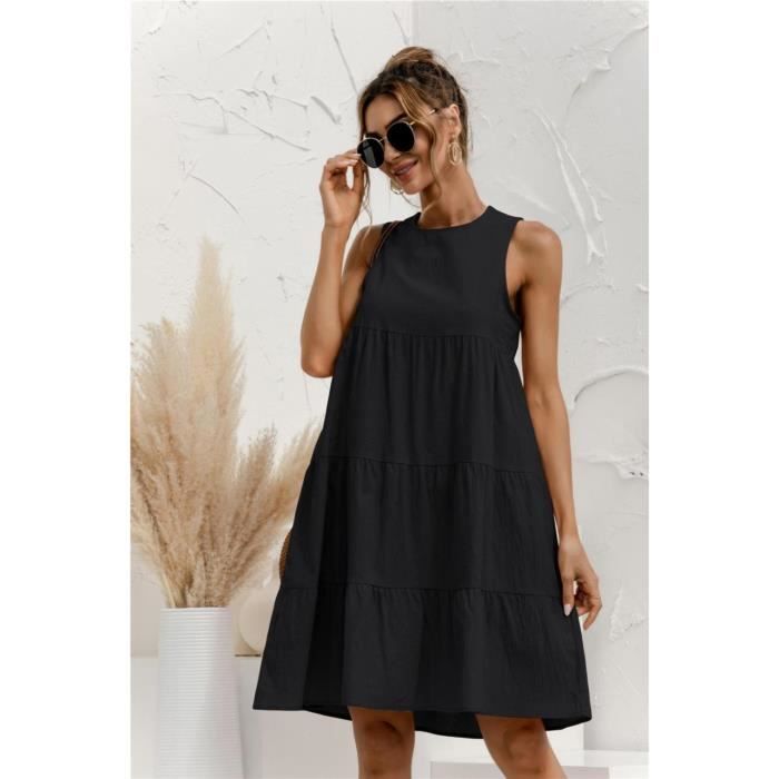 Robe longue femme noire sans manches