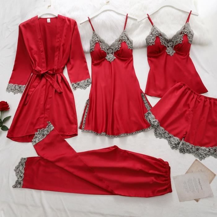 Ekouaer Pyjama Femme Long 2 Pièces - Ensemble Col Rond Manches Longues Avec Pantalon à Poches - Doux Et Confortable