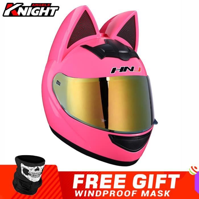 Casque Moto Modulable Femme Fille Avec Oreilles De Chat Noir/Rose - Homologué ECE/DOT - Double Visière Rabattable Intégrée - M (54-56 Cm) - Style Kawaii & Sécurisé