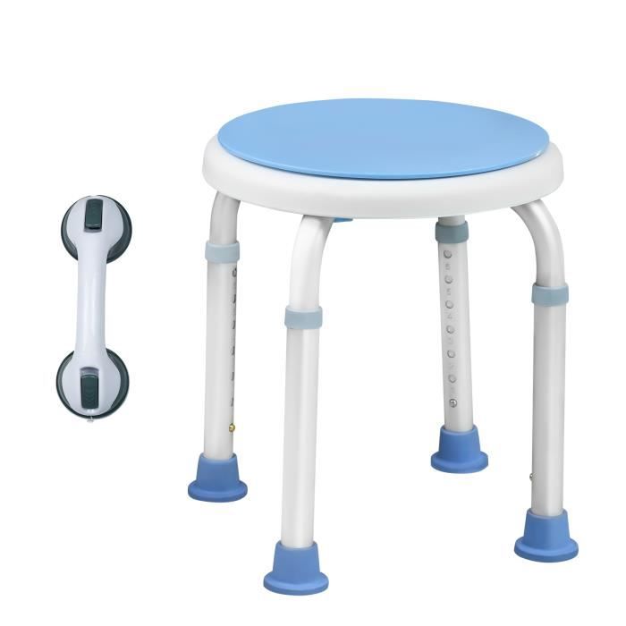 Tabouret de douche - NAIZY - Réglable 36–51 cm - Poignées - Pivotant 360° - Siège antidérapant