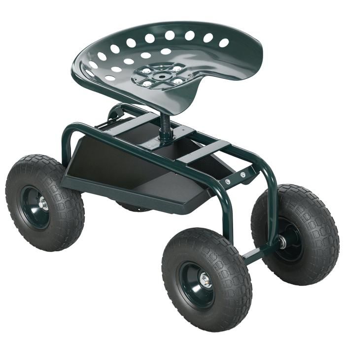 Siège de jardin - Outsunny siège roulant pour jardin - chaise roulante pivotant à 360° et réglable en hauteur avec plateau vert