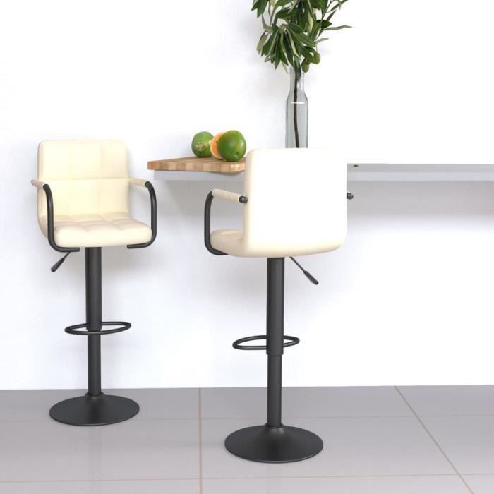 1322&M0DE Tabourets de bar 2 pcs Crème Tissu - 48x47x(90-111) cm