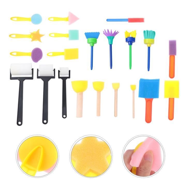 Kit 24 Pinceaux Éponge Enfant - Brosses Peinture Créatives Pour Bricolage Et Apprentissage