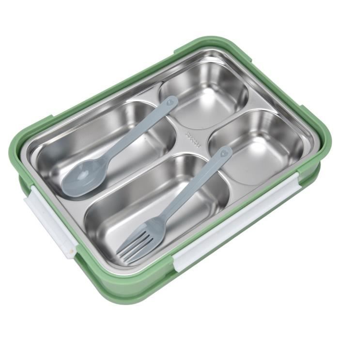 2 Plateaux Repas Rectangulaires 5 Compartiments - Acier Inoxydable 304 - 28x22 Cm - Avec Couvercle
