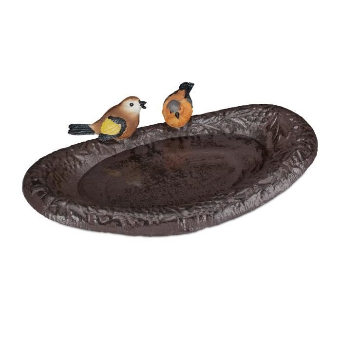Relaxdays Abreuvoir en fonte illustré avec oiseau décoration jardin mangeoire oiseau sauvage 24 cm de large brun - 4052025263935