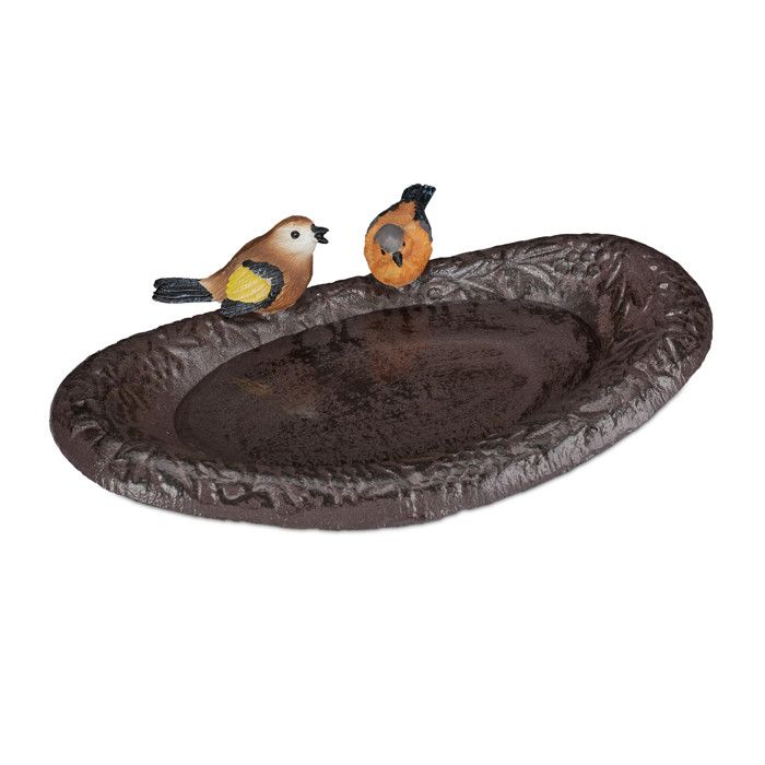 Meilleurs prix pour Relaxdays Abreuvoir en fonte illustré avec oiseau décoration jardin mangeoire oiseau sauvage 24 cm de large  brun - 4052025263935