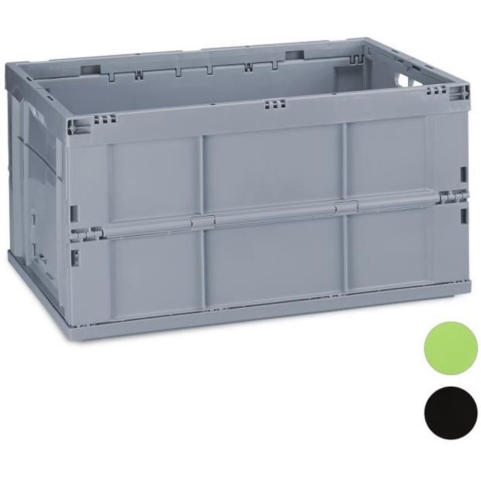 relaxdays boîte pliable couvercle caisse de rangement plastique coffre transport 60 litres 60x40x32 cm - 4052025924935