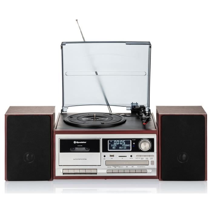 Platine Vinyle Vintage Radio DAB/DAB+/FM, Lecteur CD-MP3 Cassette, Bluetooth USB Roadstar HIF-8892D+BT Bois 32935