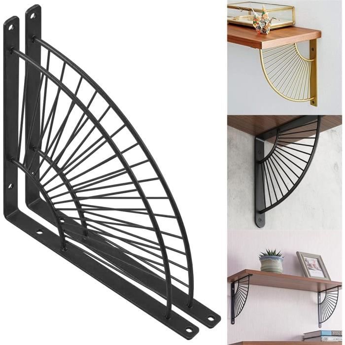 Heavy Duty Étagère D'angle, Lot De 2 Support D'étagère Triangle En Forme D'éventail En Métal Flottant Pour Maison, Bureau, Restaurant, Etc, Noir 35cm