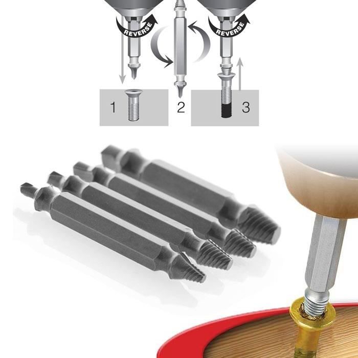 SHOPSTORY Lot de 4 Forets Extracteur de Vis Endommagées pour Extraire Vis Foirées Cassées