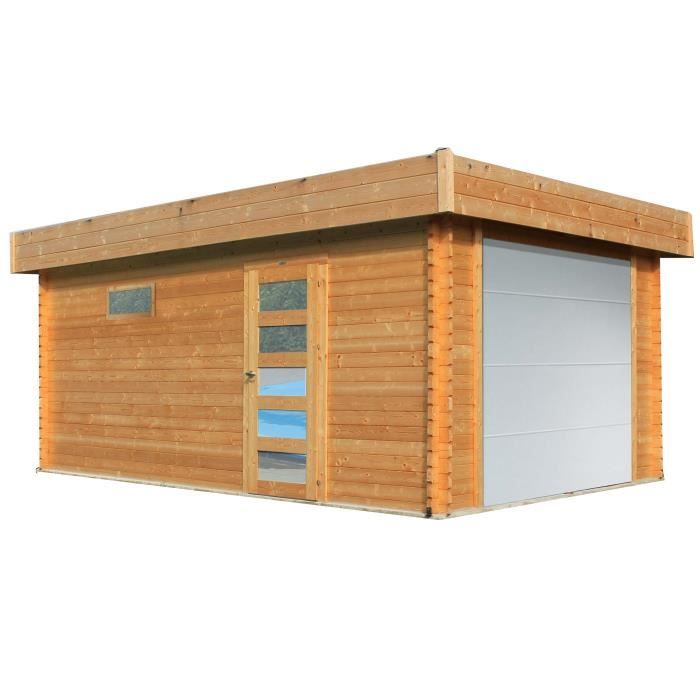 Garage en bois SOLID Modern 358x538cm - porte sectionnelle automatisée - Marron