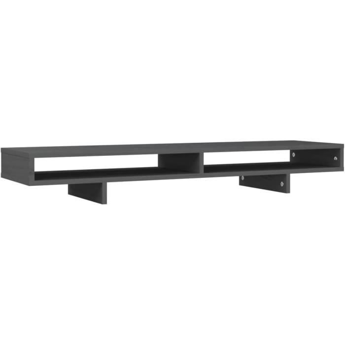Support Moniteur Rehausseur En Pin Massif - 100x27x14 Cm - Blanc - Range Clavier Dessous - Ergonomie Bureau - 6