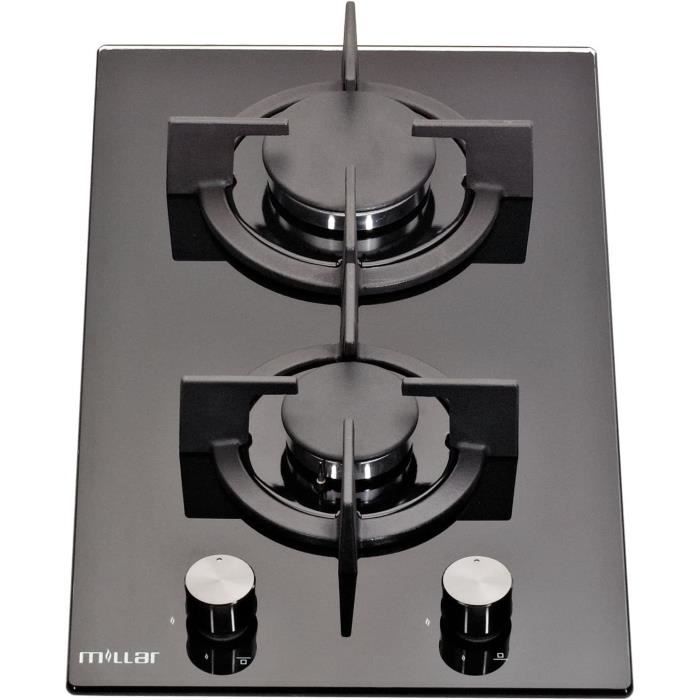 Millar GH3020PB Plaque de cuisson en Verre trempé avec 2 brûleurs à gaz