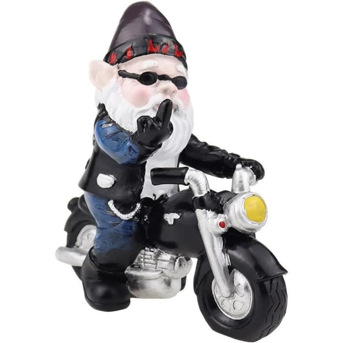 Statuette Nain Motard Harley En Résine - Déco Bureau, Bibliothèque, Café (15 Cm, Noir)
