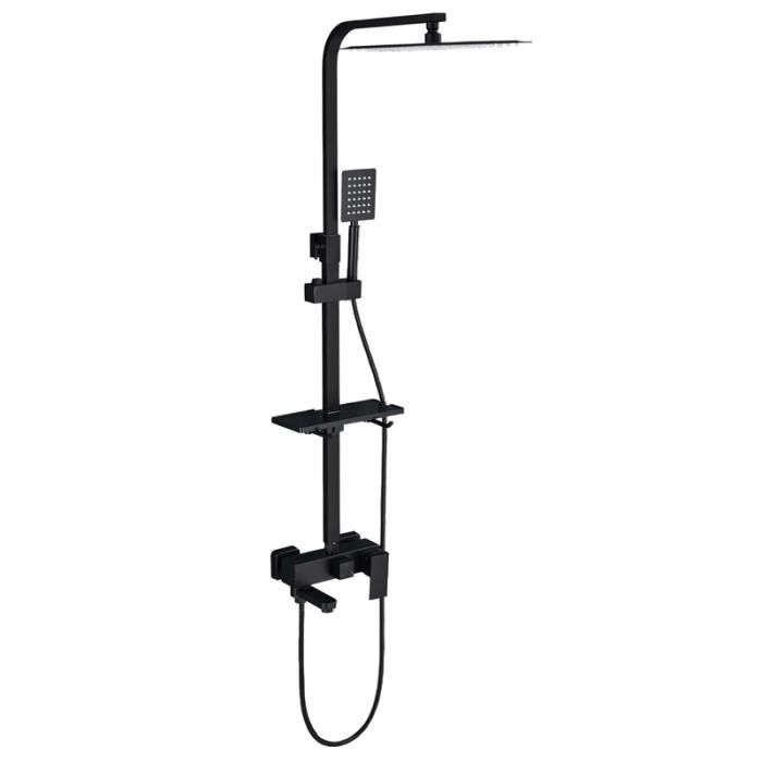 SUGUWORD Colonne de Douche noir avec Mitigeur Système de Douche Réglable Ensemble de Douche Mural avec étagère,Robinet de Baignoire