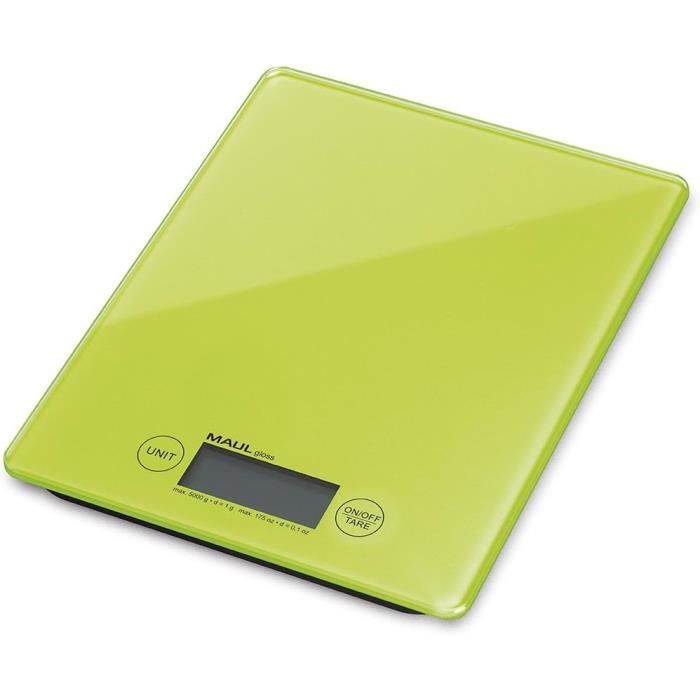 Balance De Cuisine Numérique LABEL – Verre Trempé, 5 Kg Max, Fonction Tare – Vert Avocat