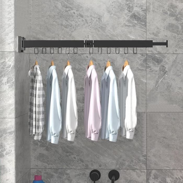 Séchoir à Linge Murale Pliable Et Rétractable - 80 Cm, Blanc, Support Mural