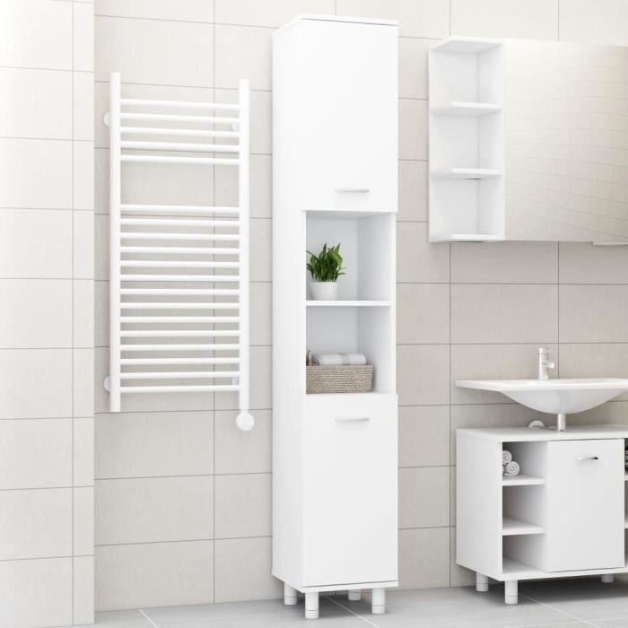 Armoire Colonne L 30cm - Armoire de Rangement avec Portes et Compartiments - Meuble de Rangement pour Salle de Bain blanc j6
