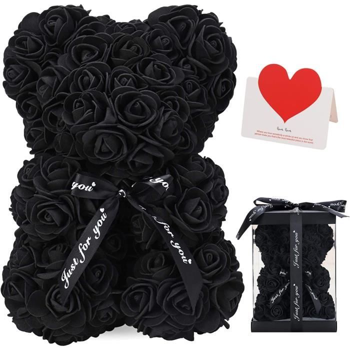 Coffret Cadeau Rose éternelle Avec Ours Peluche Et Collier Cœur - Idée Romantique Saint Valentin, Anniversaire, Fête Des Mères