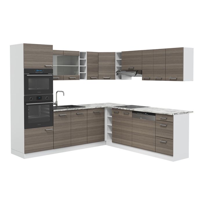 Cuisine Intégrée Vicco R-Line - Blanc Gris Noble - Moderne - Panneaux Aggloméré Et MDF - Neuf