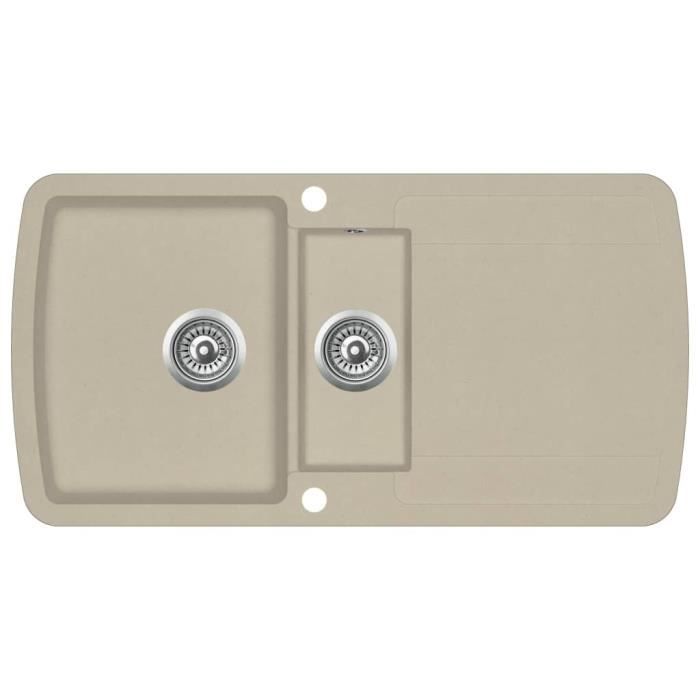 Évier de cuisine en granit - VIDAXL - Double lavabo - Beige - Réversible - Facile à nettoyer