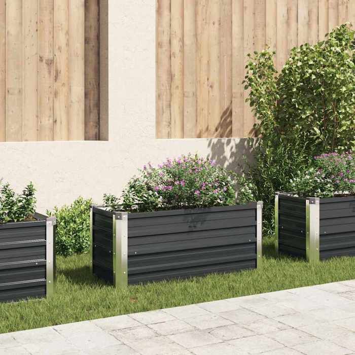 vidaXL Bac de Jardin en Acier Galvanisé 100x40x45 cm Anthracite Fond Ouvert Bac à Fleurs et Légumes DIY 45733