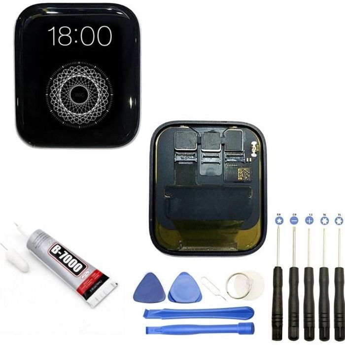 Ecran Complet pour Apple Watch Serie 5 44mm Noir - Vitre tactile + Ecran LCD + Kit outils + Colle B7000 Offerte