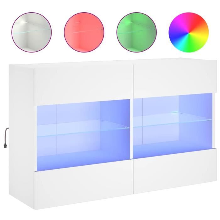meuble tv mural avec lumières led blanc 98,5x30x60,5 cm hao-0f060801837106