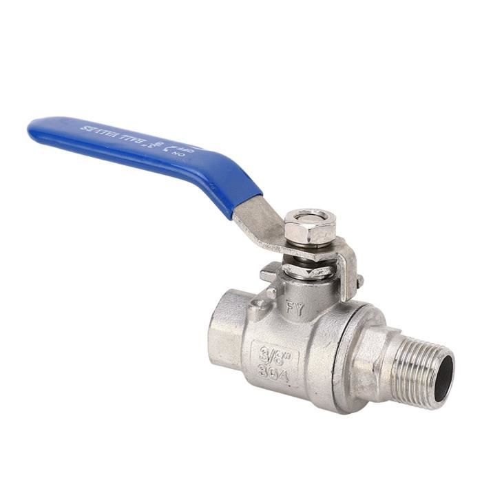 Robinet à Boisseau Sphérique 3/8" Acier Inoxydable 304 - Mini Vanne Arrêt Poignée Bleue