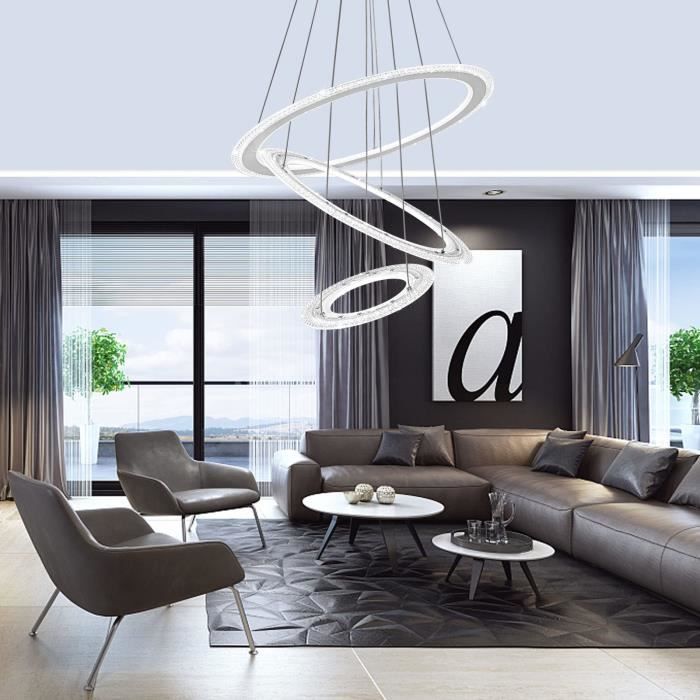 Lustre LED - Modern - 128W - 2 Anneaux - Hauteur Réglable 150cm - Blanc Froid